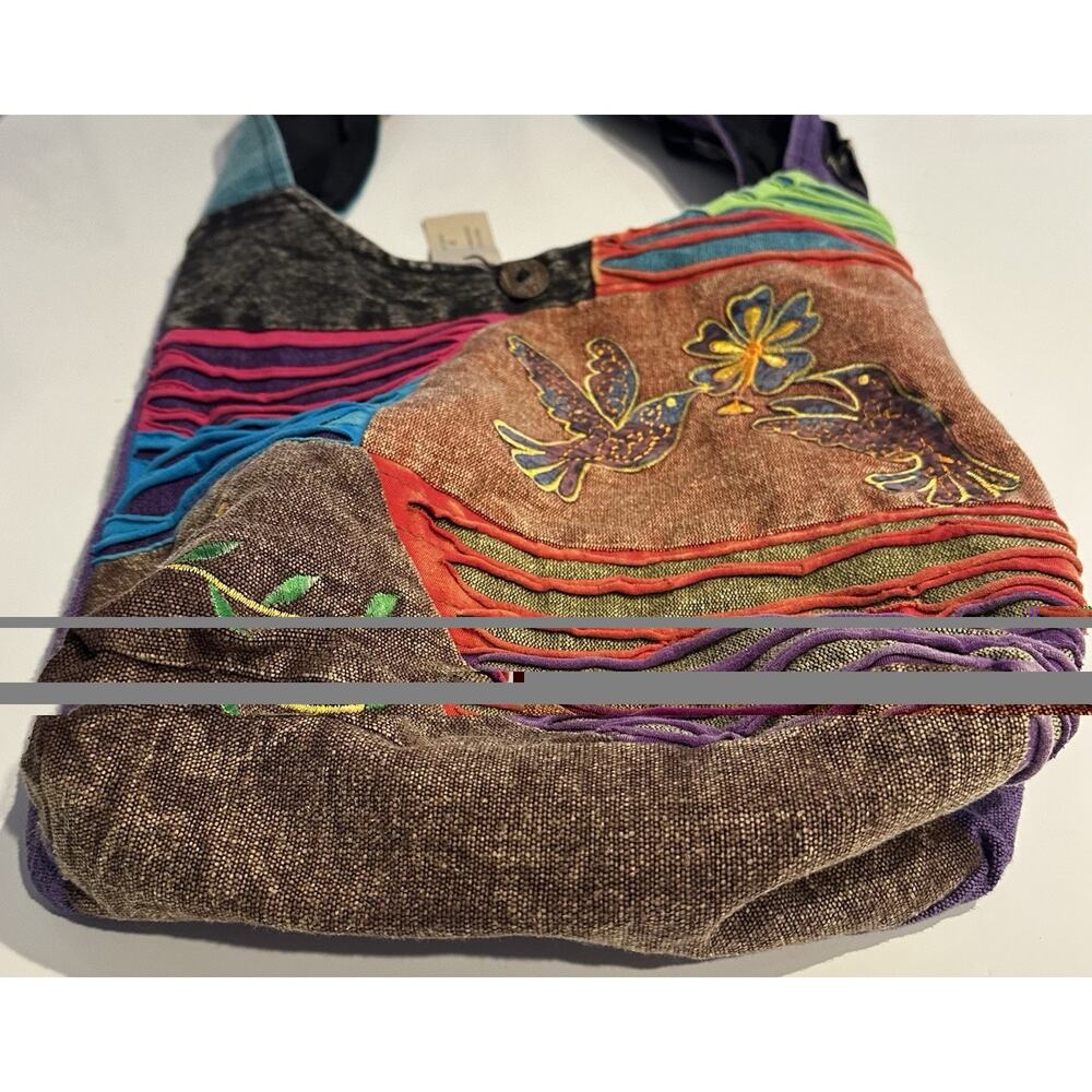 Purple Hobo Shoulder Bag Multicolor Birds Flower Hippie Boho NWT Festival - Picture 9 of 11